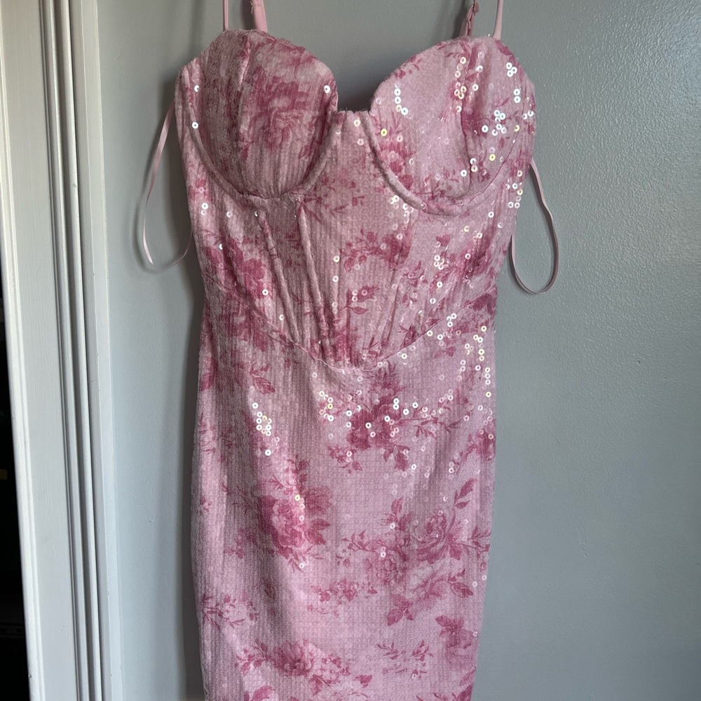 Windsor Pink Mini Dress with Floral Design